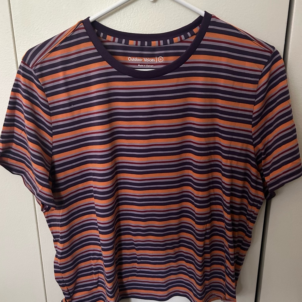 Outdoor Voices Striped Short Sleeve Tee - Purple and Orange